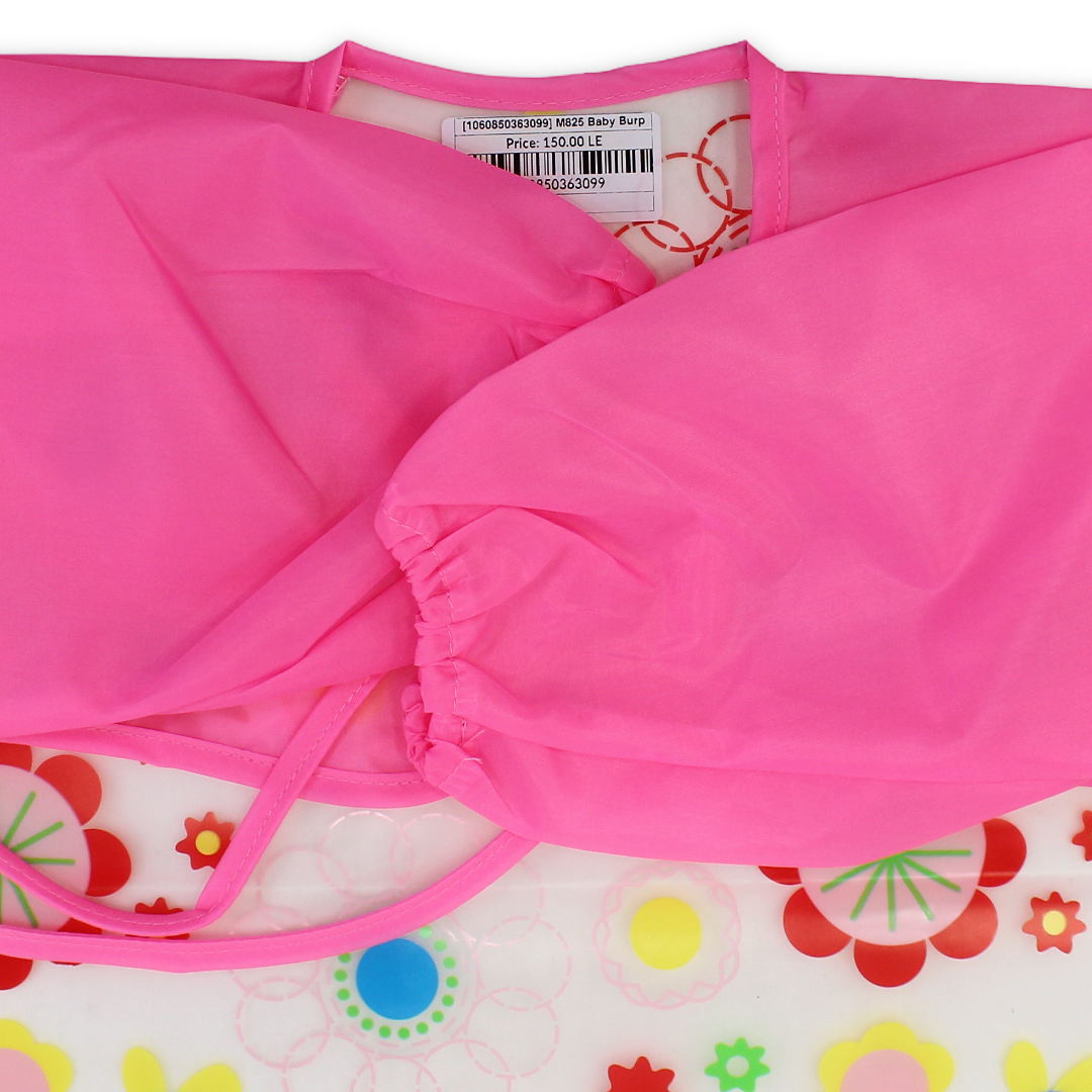 Silicone Long-Sleeved Baby Bib – Pink with Floral Design