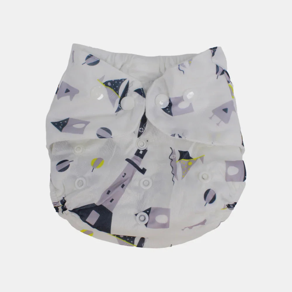 Unisex Baby Reusable Diaper – White with Boats Design