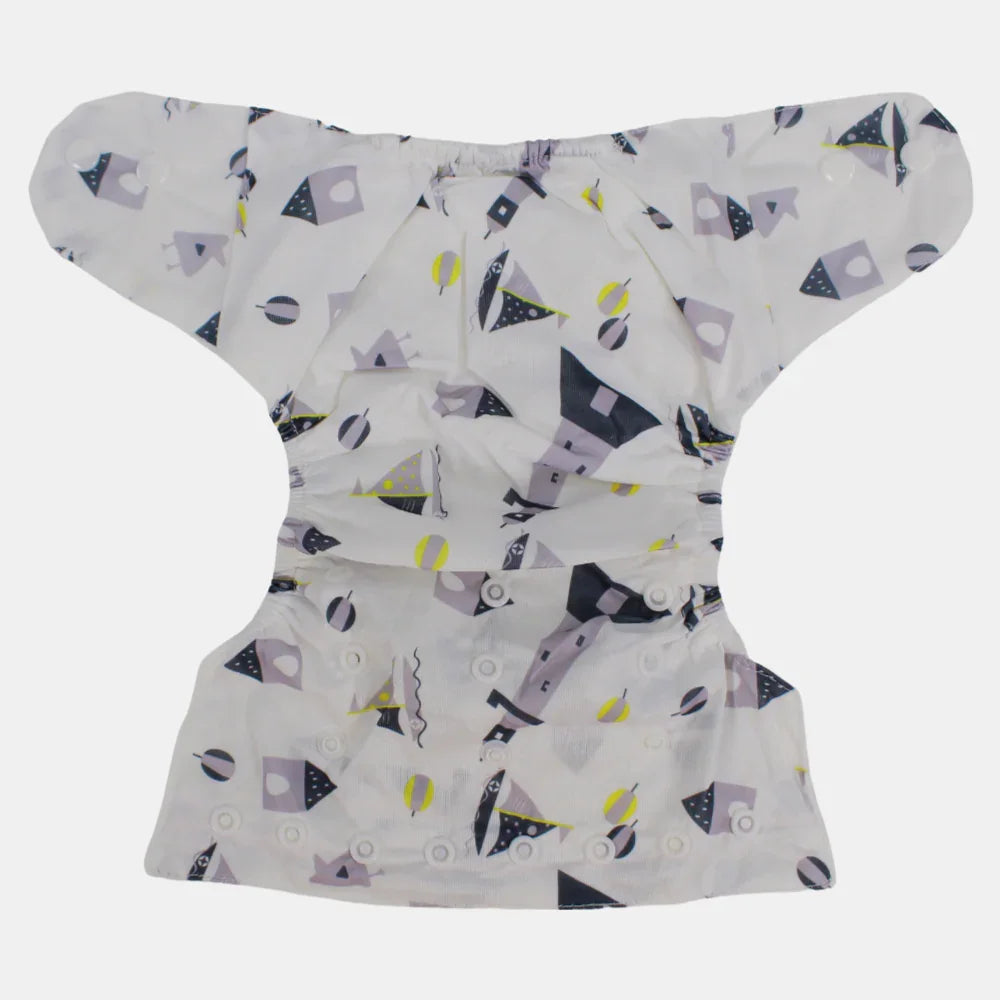 Unisex Baby Reusable Diaper – White with Boats Design
