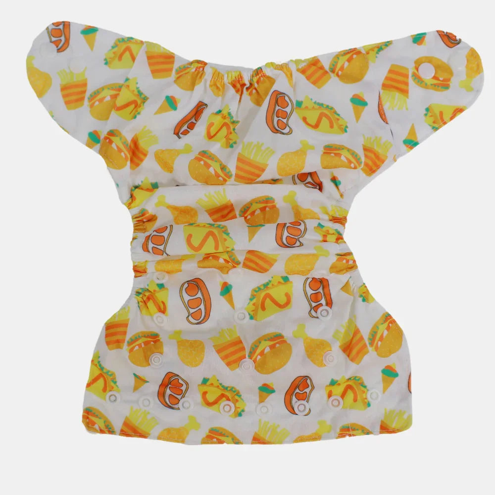 Unisex Baby Reusable Diaper – White with Junk Food Design