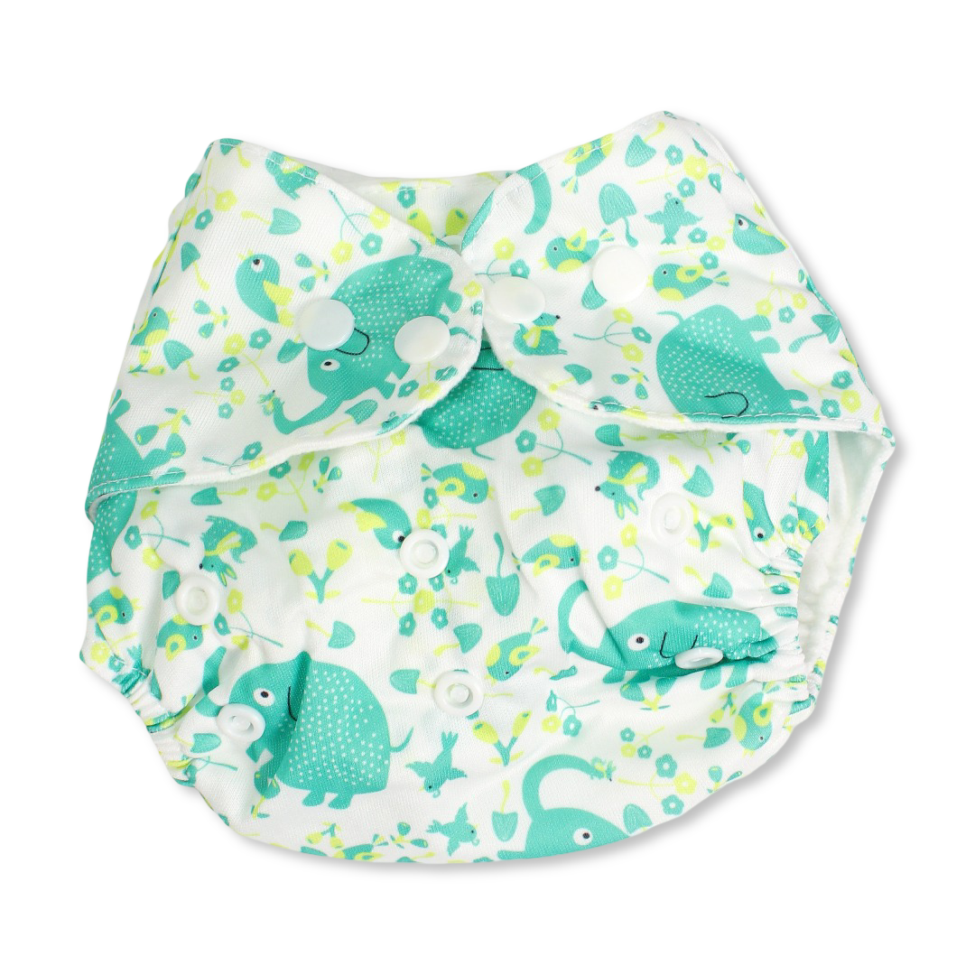 Cotton Baby Diaper – White with Elephants Print - Baby Essentials - Bella Bambino