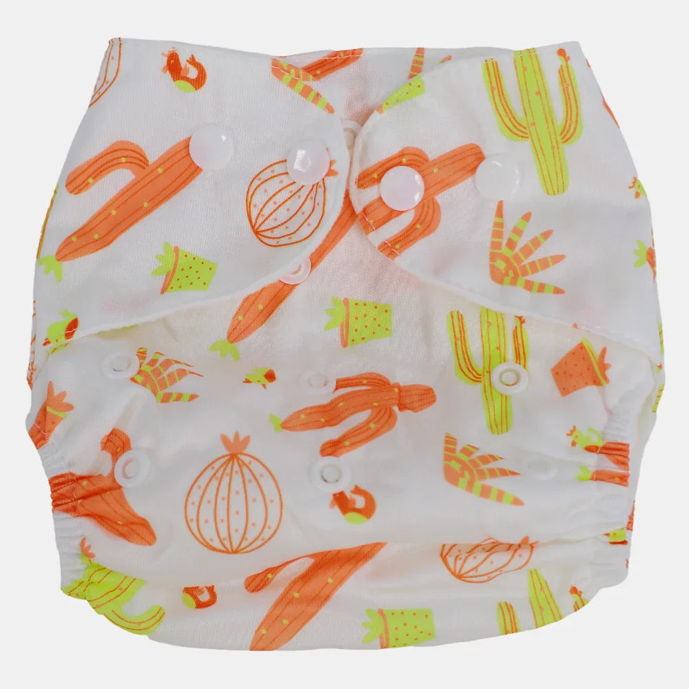 Unisex Baby Reusable Diaper – White with Cactus Design