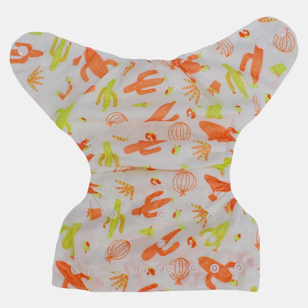 Unisex Baby Reusable Diaper – White with Cactus Design