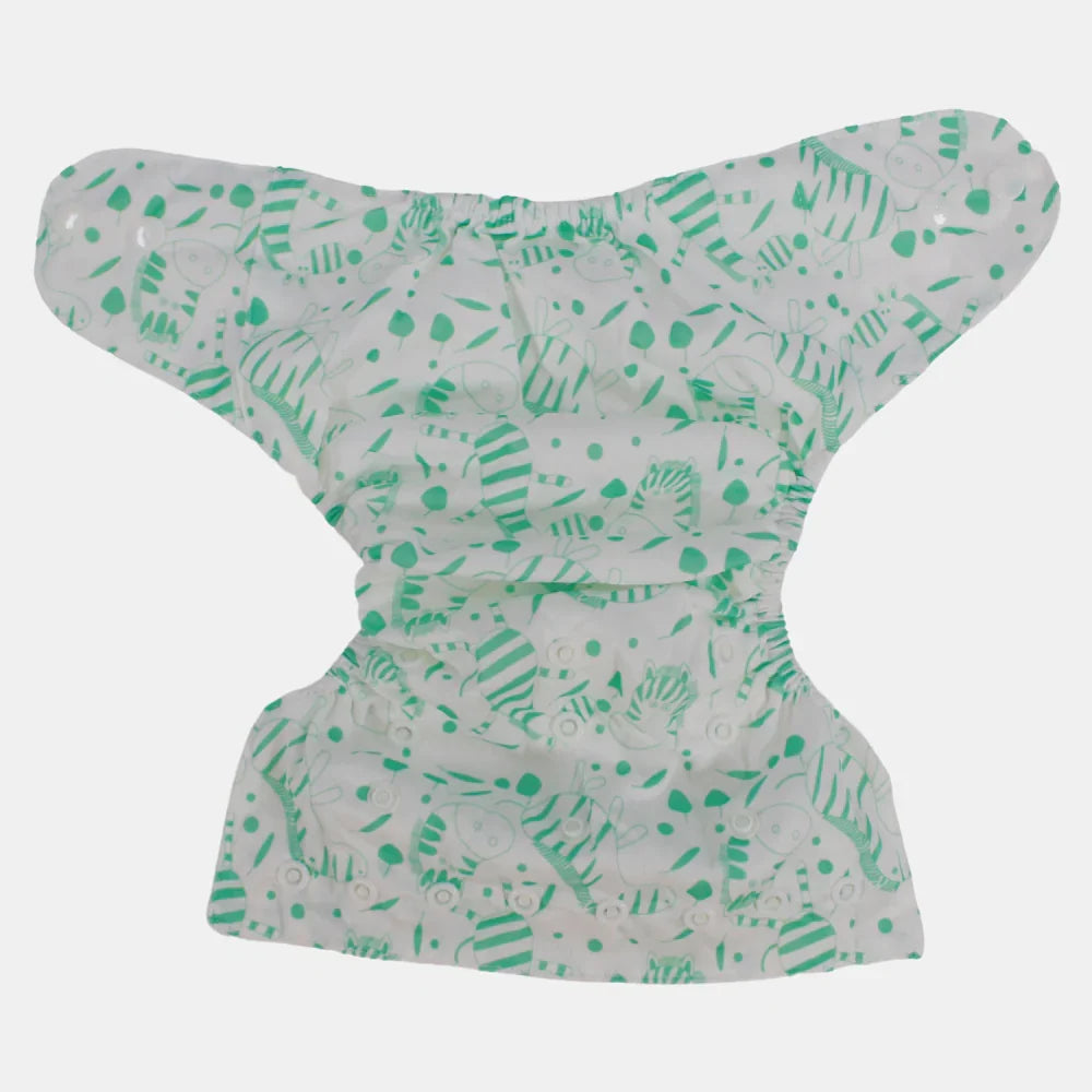 Unisex Baby Reusable Diaper – White with Green Zebra Design