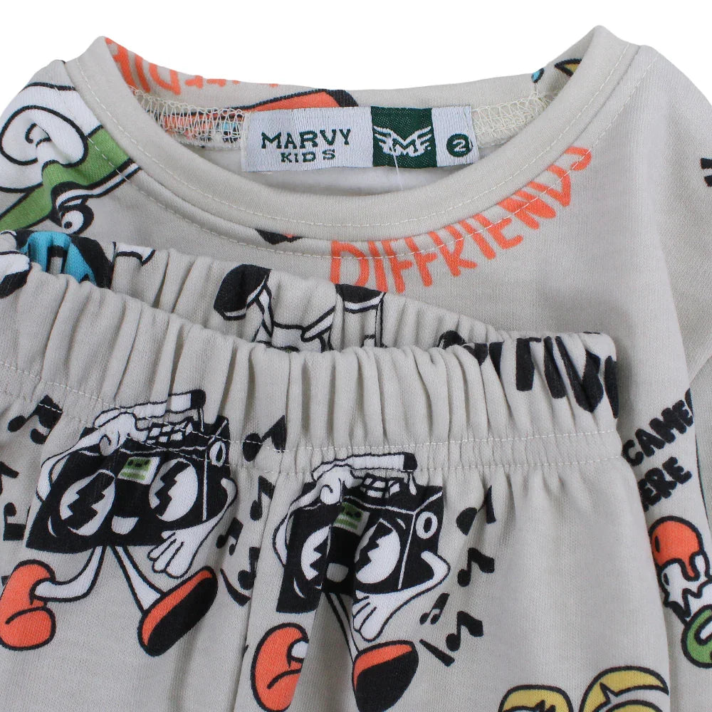 Boys Thermal Set – Beige with Positivity Print