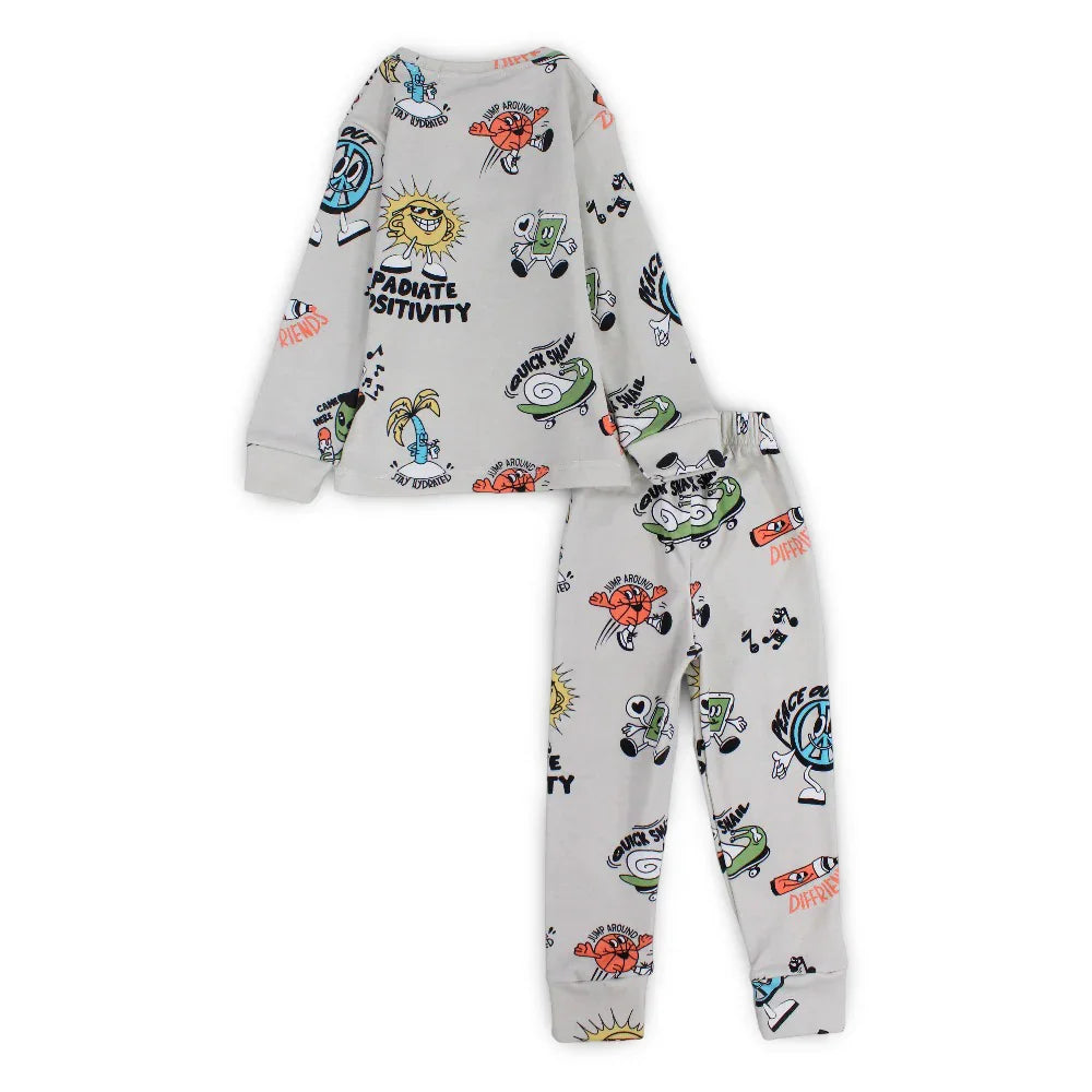 Boys Thermal Set – Beige with Positivity Print