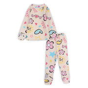 Girls Thermal Set – Beige with Hearts & Stars Design