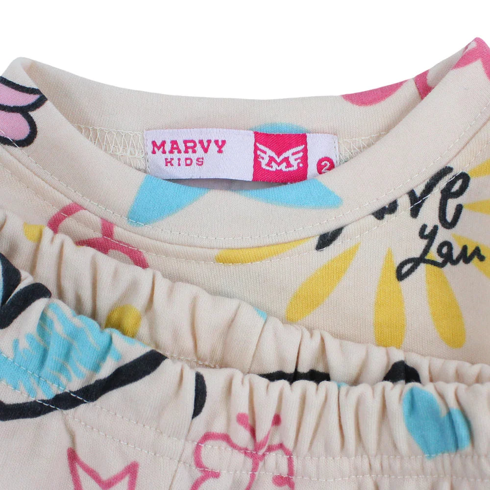 Girls Thermal Set – Beige with Hearts & Stars Design