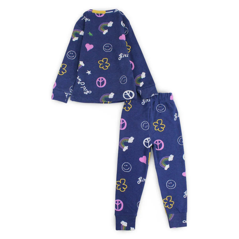 Girls Thermal Set – Indigo with Cute Design