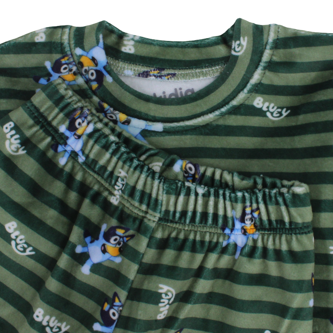 Baby Boys Velvet Pajama – Olive with Bluey Print
