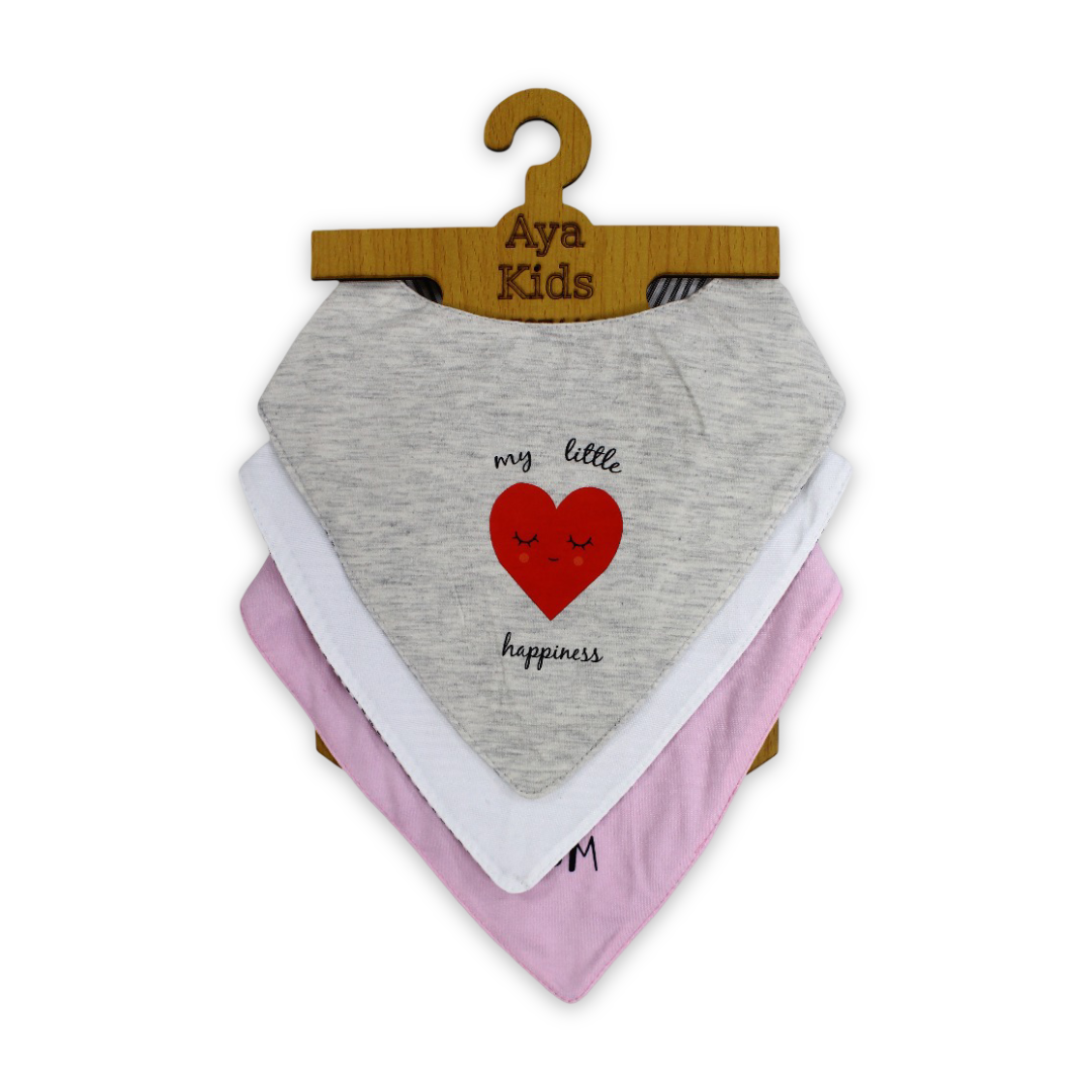 Cotton Baby Bib with "My Little Happiness" – (Pack Of 3) - Baby Essentials - Cherries
