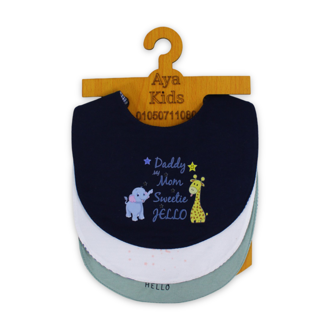 Cotton Baby Bib with Elephant and Giraffe Print – (Pack Of 3) - Baby Essentials - Cherries