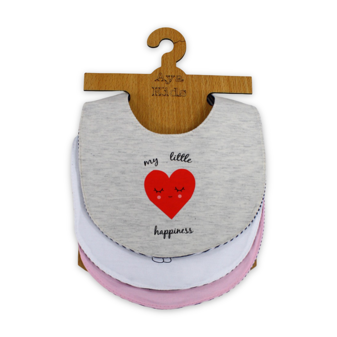 Pack of 3 – Baby Girls Cotton Bibs "My Little Happiness" - Baby Essentials - Cherries