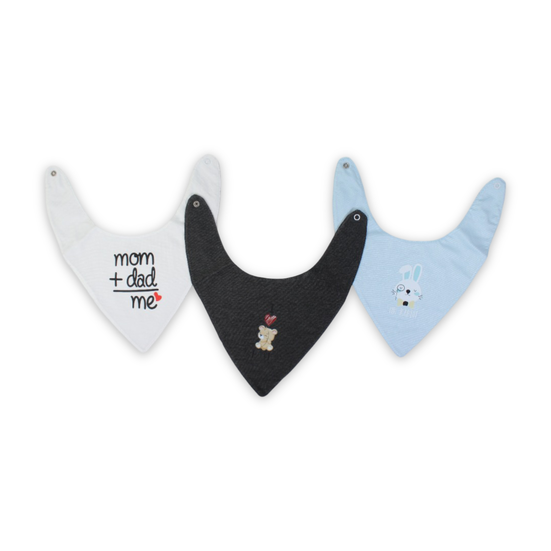 Cotton Baby Bib with "Mr. Rabbit Scarf Style" Print – (Pack Of 3)