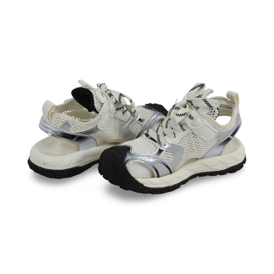Unisex Kids Leather Sandal – Black & Off-White