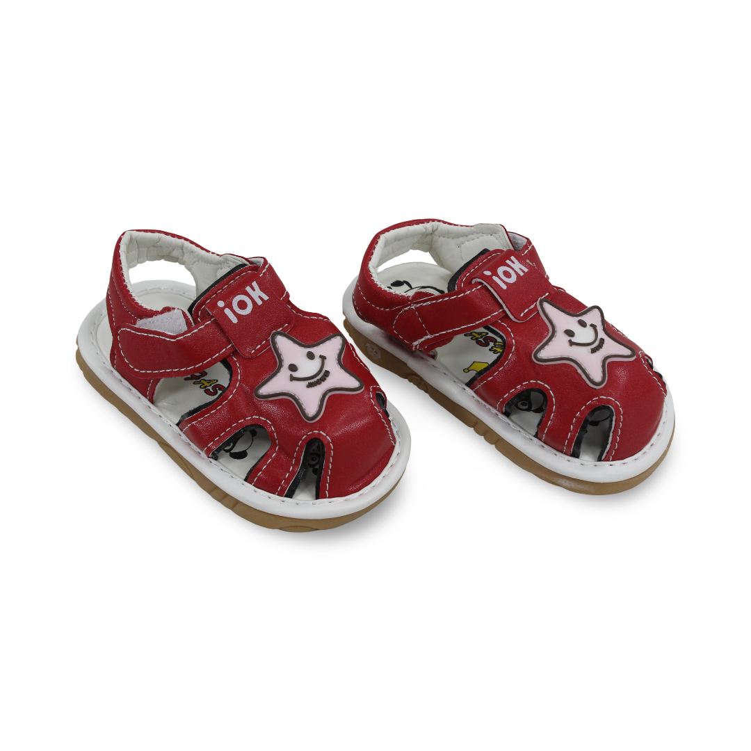 Unisex Baby Leather Sandal – Red with Star Print - Clothing - Cherries