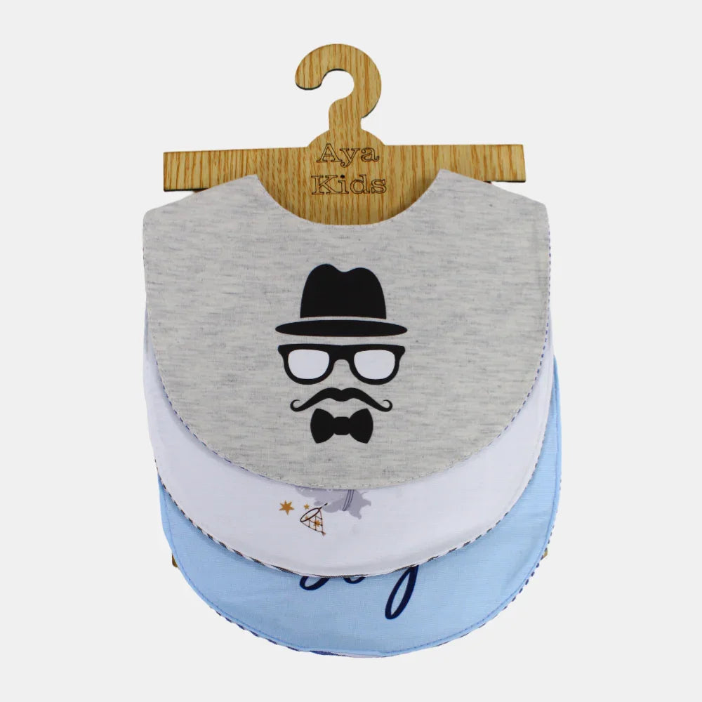 Pack of 3 –  Baby Cotton Bibs "Man's Face" Design