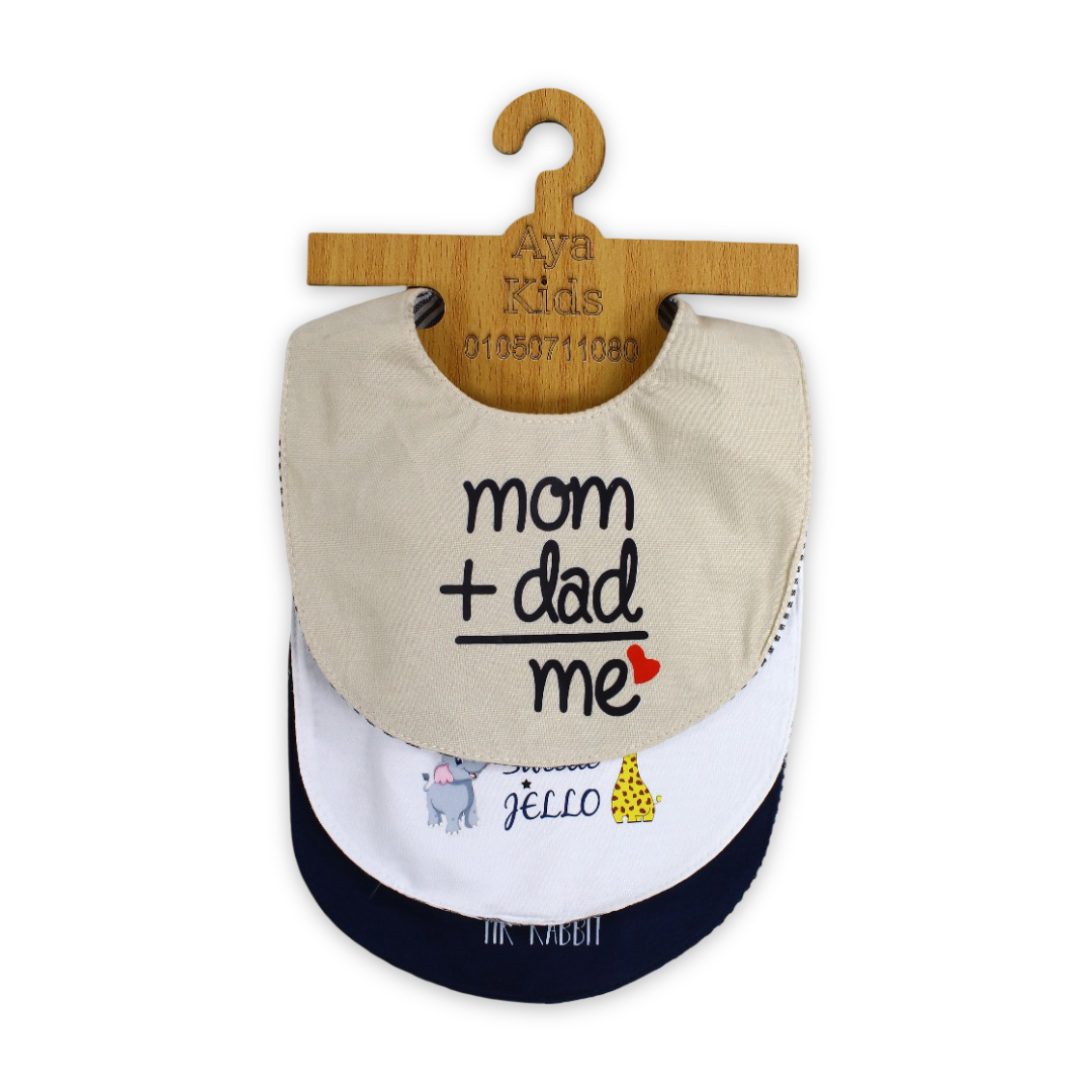 Pack of 3 – Baby Cotton Bibs "Mom + Dad = Me" Design - Baby Essentials - Cherries