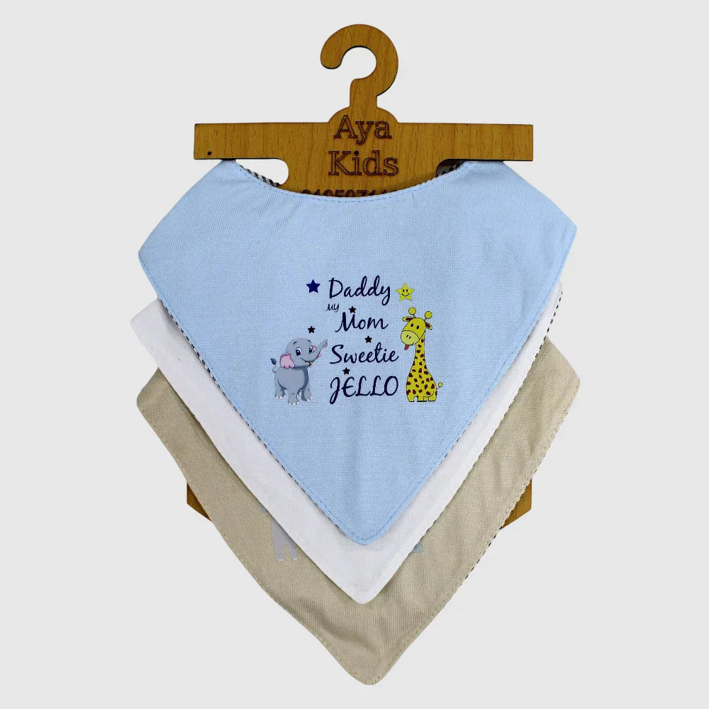 Pack of 3 - Baby Cotton Bibs Baby Elephant and Giraffe Scarf Style