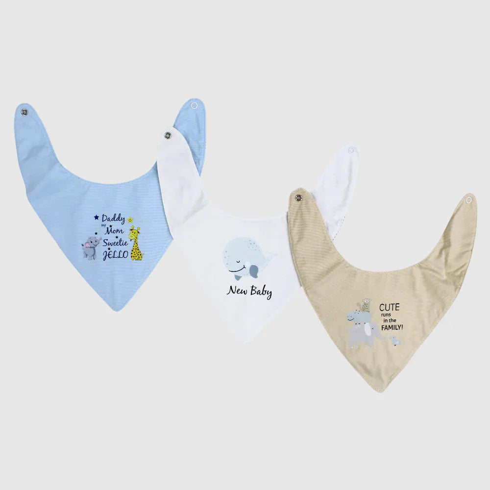 Pack of 3 - Baby Cotton Bibs Baby Elephant and Giraffe Scarf Style