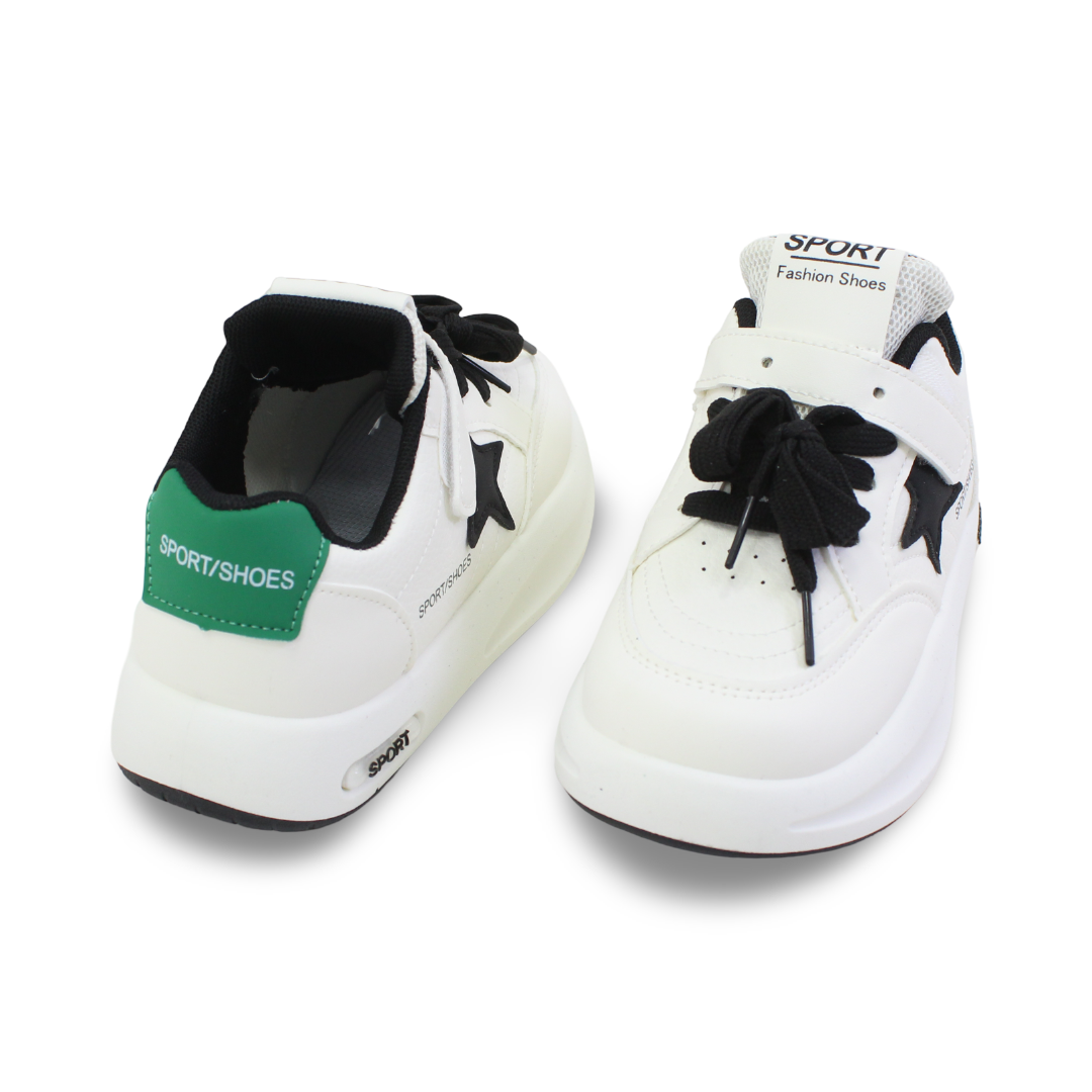 Unisex Leather Sneakers – Green with Star Print