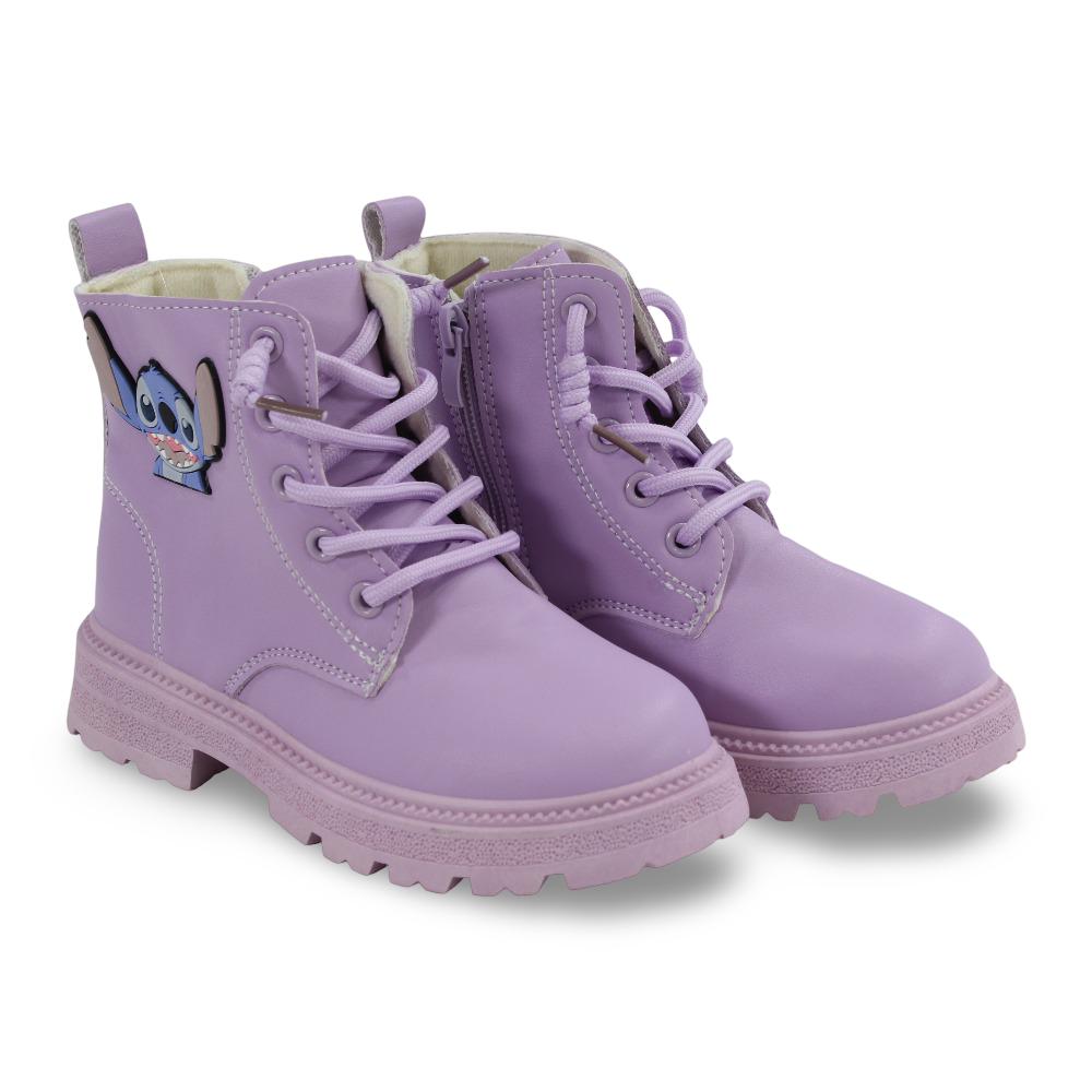 Girls Leather Half Boots – Purple with Stitch Design - Clothing - Cherries