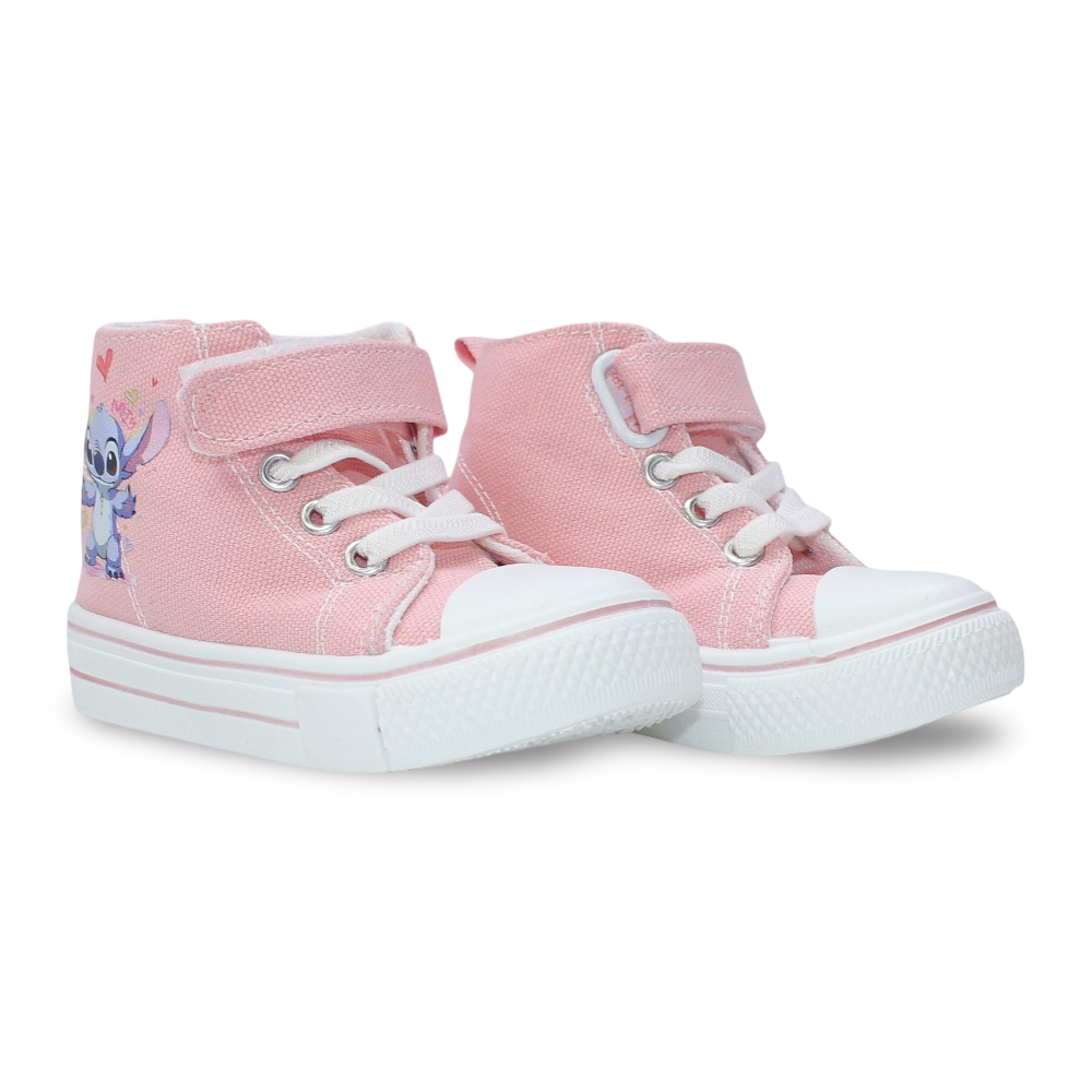 Baby Girls Canvas Half Boots – Pink with Stitch Print - Clothing - Cherries