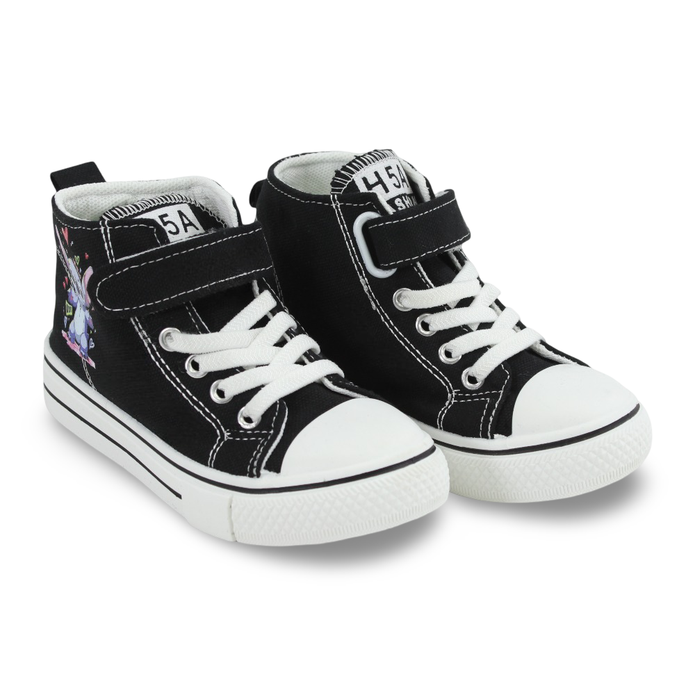 Girls Canvas Half Boots – Black with Stitch Print - Clothing - Cherries