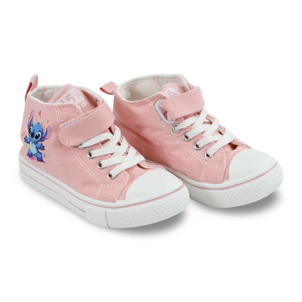 Girls Canvas Half Boots – Pink with Stitch Print - Clothing - Cherries