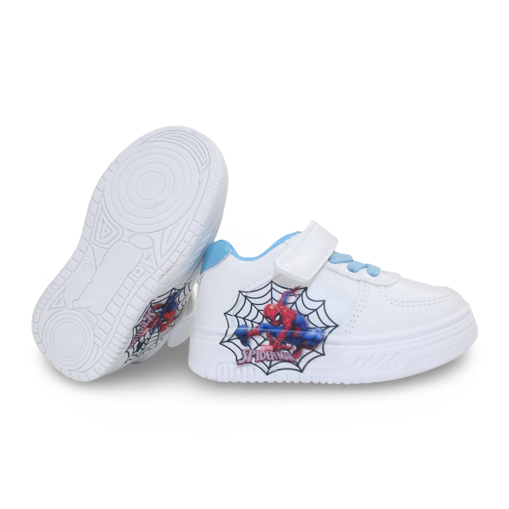 Baby Boys Leather Sneakers – Baby Blue with Spider-Man Print