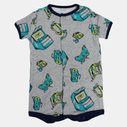Baby Boys Cotton Romper – Grey with Arcade Games Print