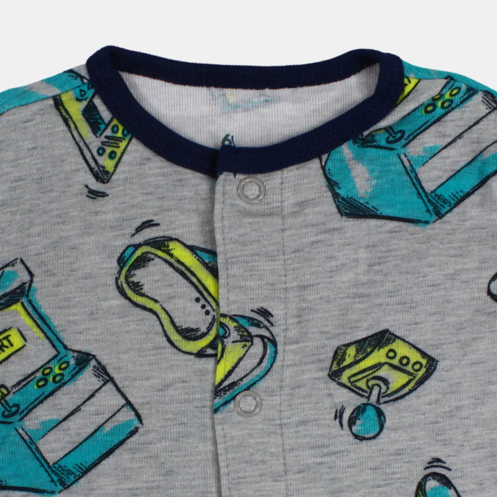 Baby Boys Cotton Romper – Grey with Arcade Games Print