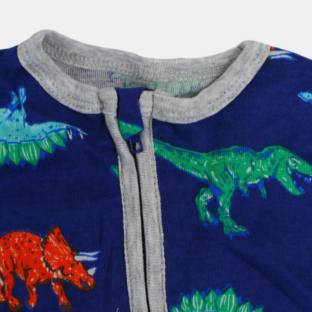 Baby Boys Cotton Romper – Indigo with Dinosaurs Print