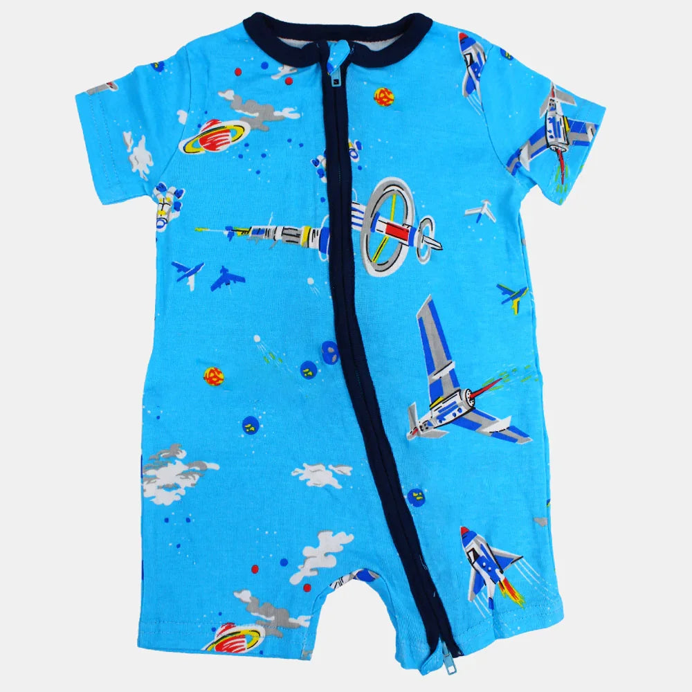 Baby Boys Cotton Romper - Fun Rocket Print