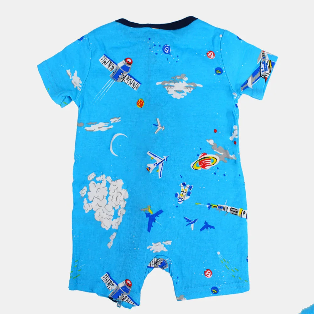 Baby Boys Cotton Romper - Fun Rocket Print