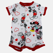 Baby Girls Short-Sleeved Cotton Romper – White with Mickey Mouse Print