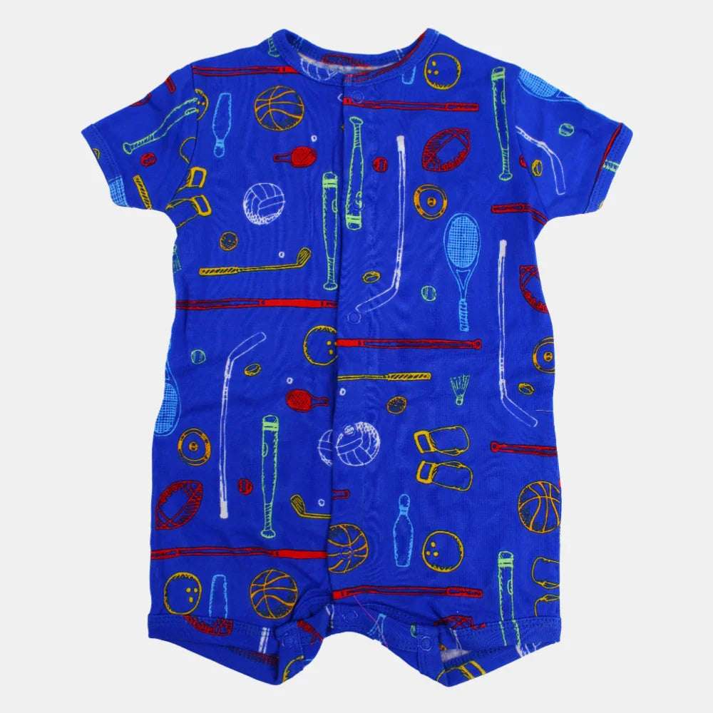 Baby Boys Cotton Romper – Blue with Sports Print