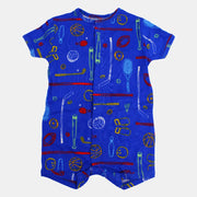 Baby Boys Cotton Romper – Blue with Sports Print