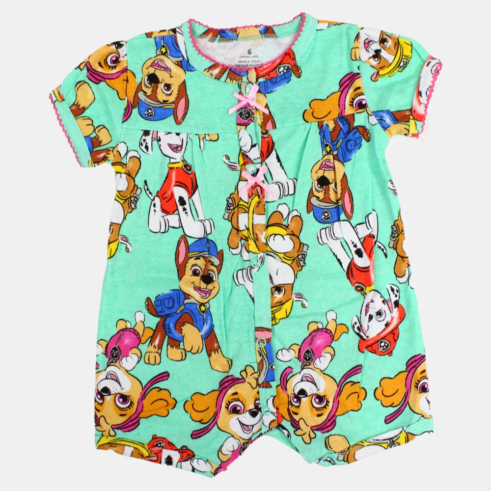 Baby Girls Cotton Romper – Pistachio with Paw Patrol Design