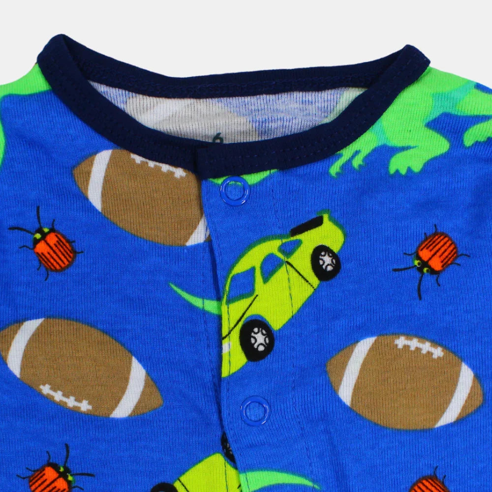 Baby Boys Cotton Romper – Blue with a Fun Design