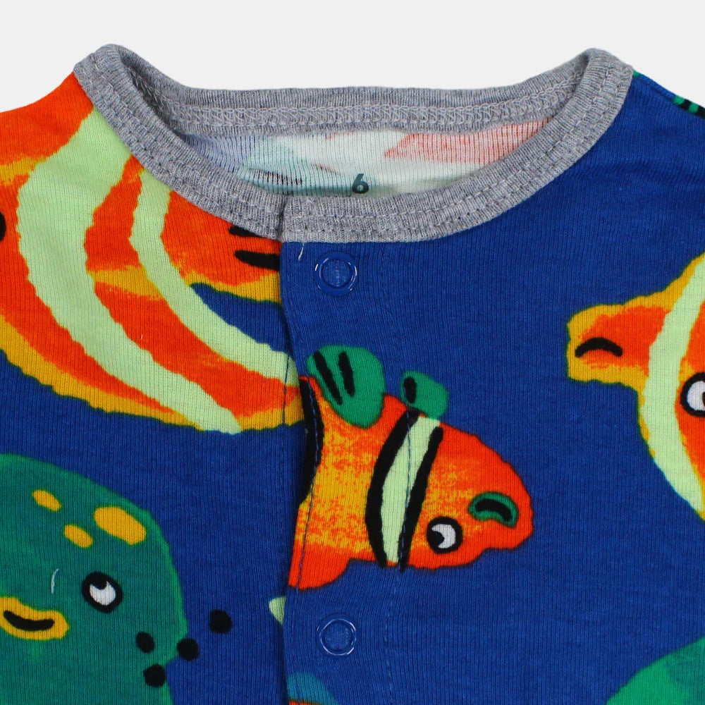 Baby Boys Cotton Romper – Indigo with Under The Sea Design