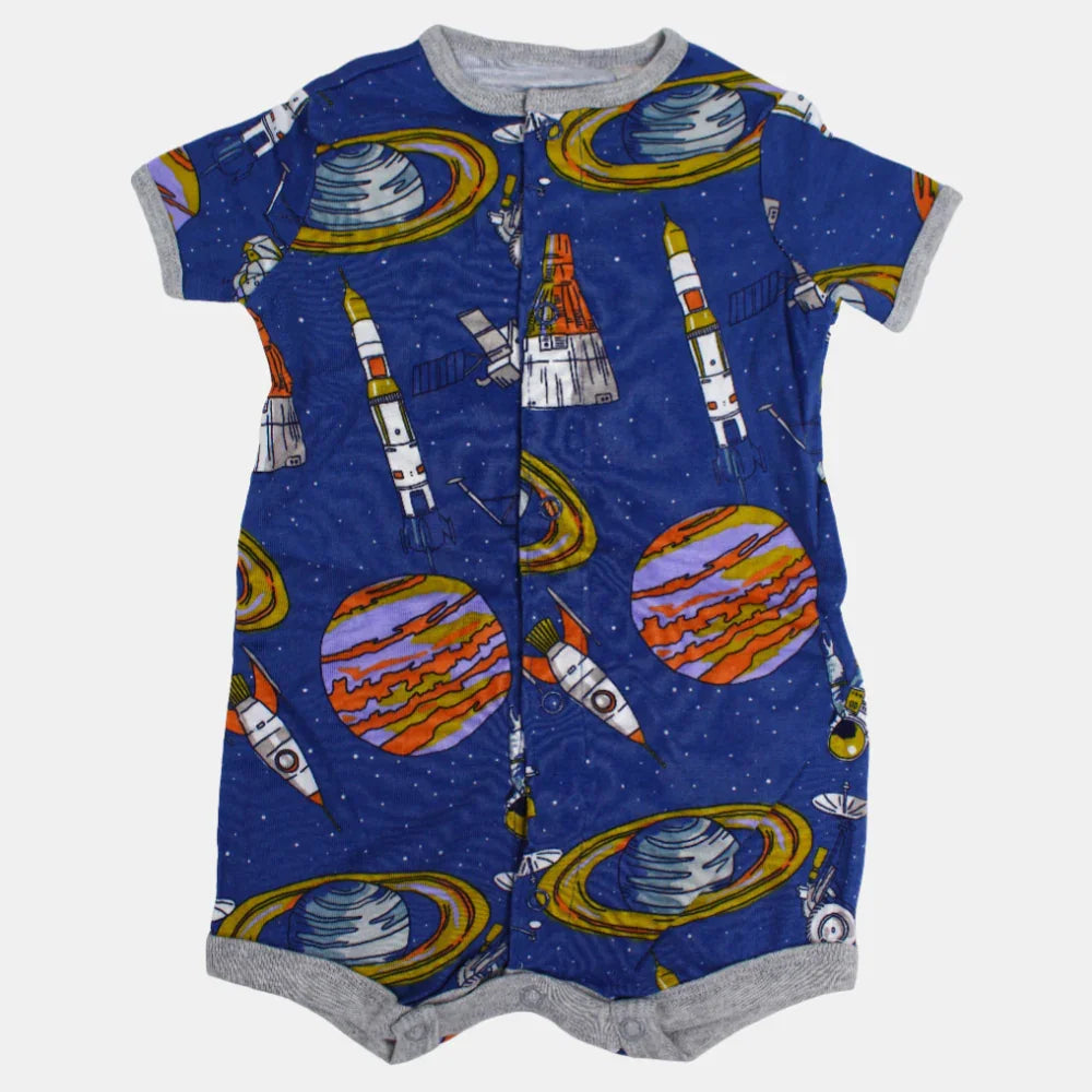 Baby Boys Cotton Romper – Indigo with Space Print