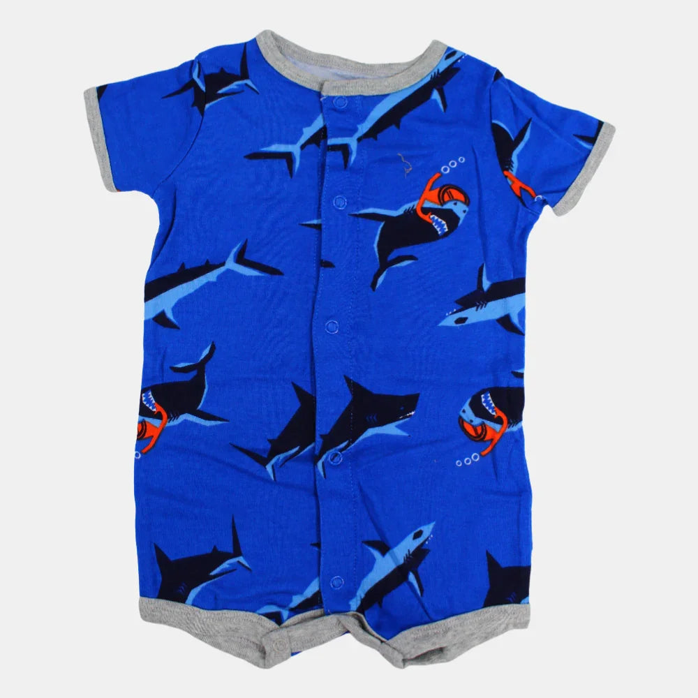 Baby Boys Cotton Romper – Blue with Dolphin Print