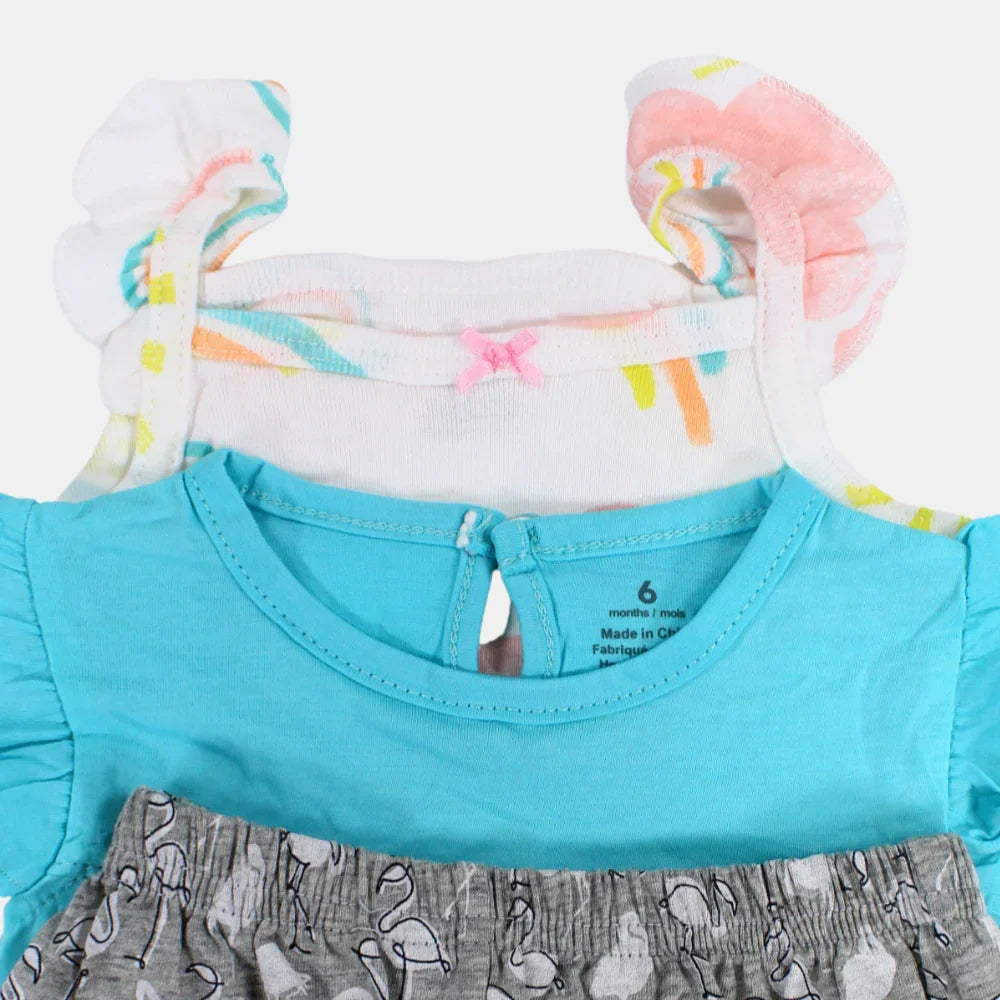 Baby Girls Aqua Flamingo-Themed 3-Piece Cotton Outfit Set