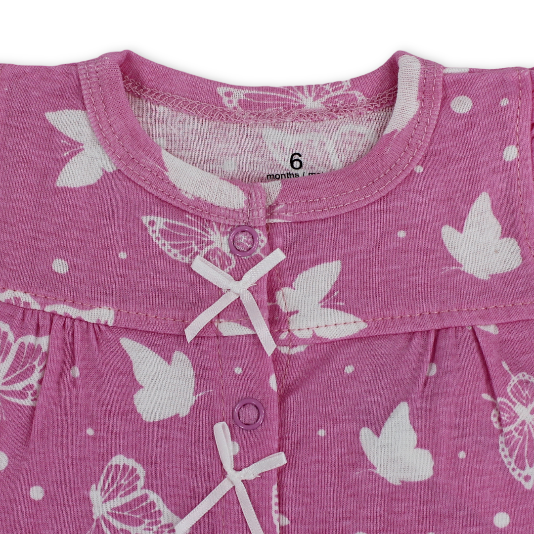 Baby Girls Cotton Romper – Fuchsia with Butterflies Embroidery
