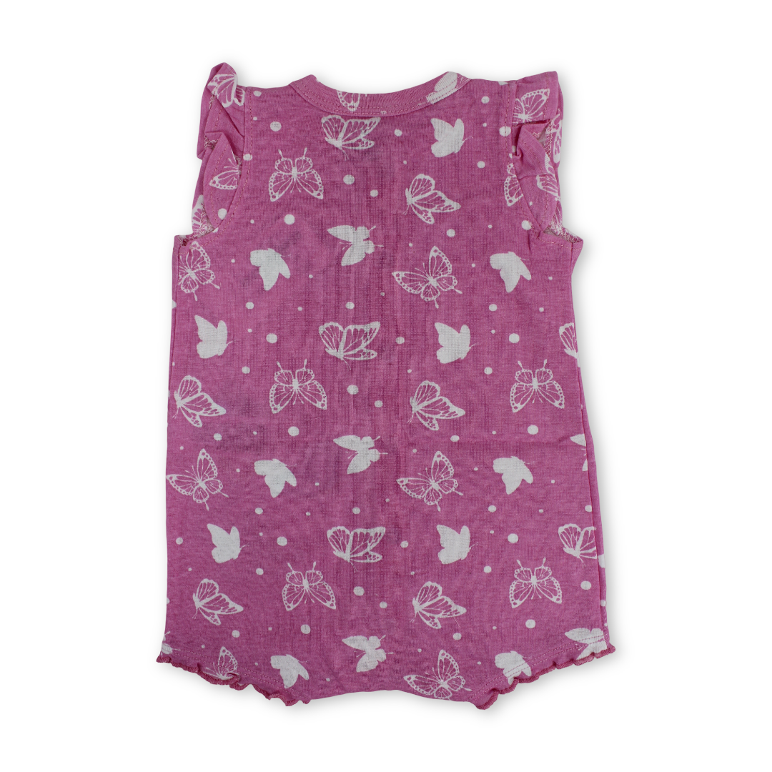 Baby Girls Cotton Romper – Fuchsia with Butterflies Embroidery