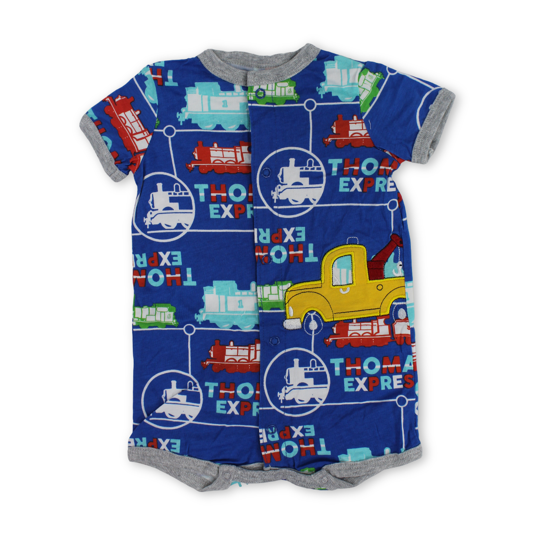 Baby Boys Cotton Romper – Blue with Cars Embroidery - Clothing - Cherries