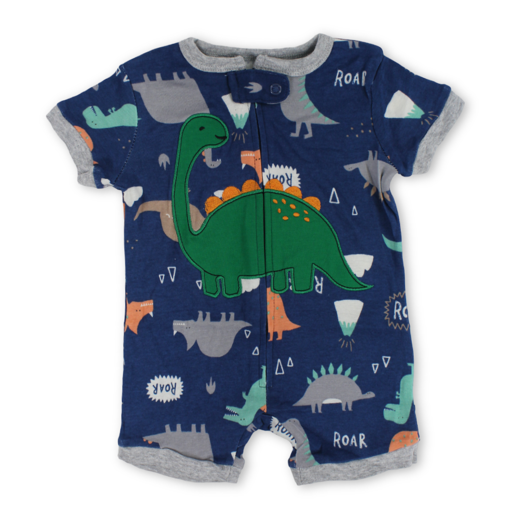 Baby Boys Cotton Romper – Navy with Dino Embroidery - Clothing - Cherries