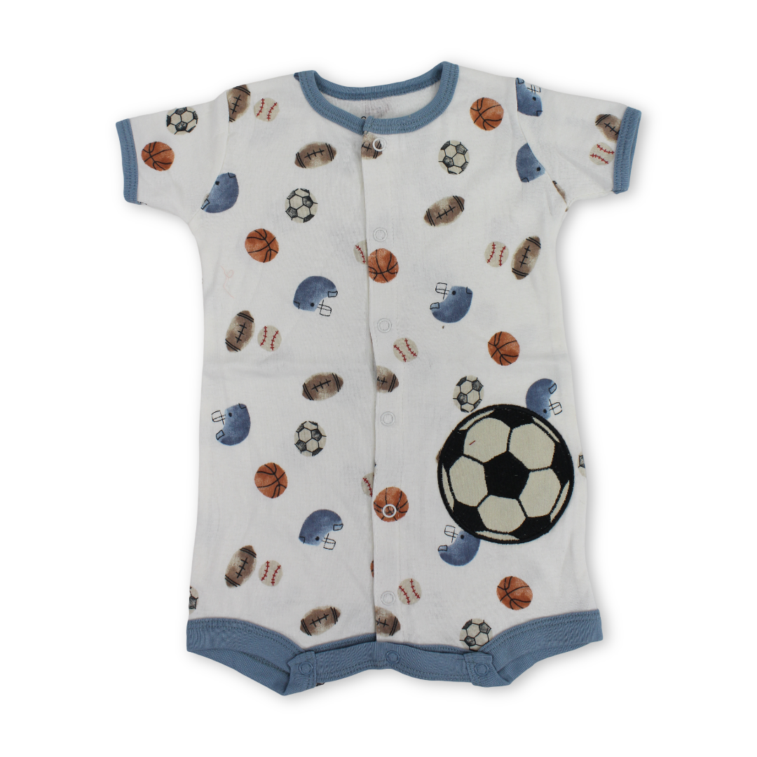 Baby Boys Cotton Romper – Off-White with Football Embroidery - Clothing - Cherries