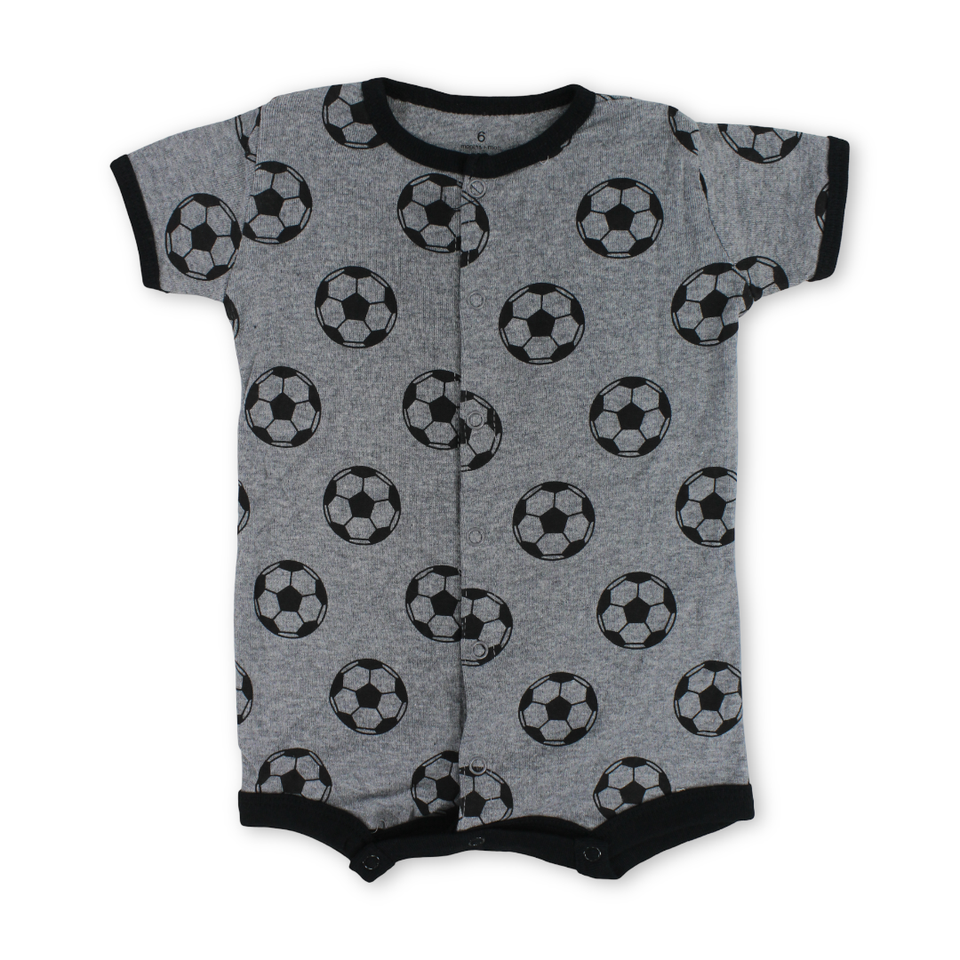 Baby Boys Cotton Romper – Grey with Ball Embroidery - Clothing - Cherries